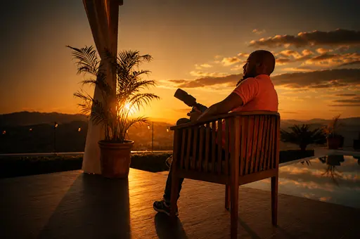 Séance photo lors d'un coucher de soleil